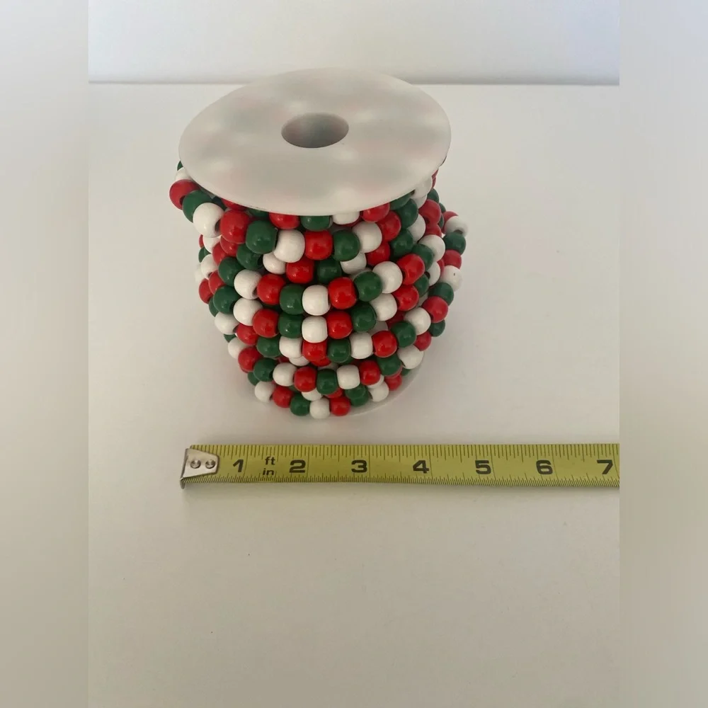 NWT Red White Green Wooden Beaded Holiday Garland Jewelry Making Spool L